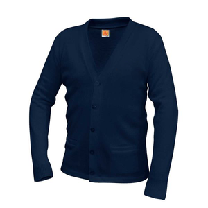 Navy Cardigan Sweater w/Holy Family Fiberlok Logo