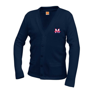 Navy Cardigan Sweater w/ Maranatha Fiberlok Logo