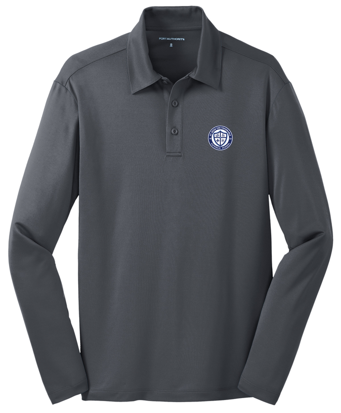 Basic Long Sleeve Knit Polo w/ St. Bede School Fiberlok Logo