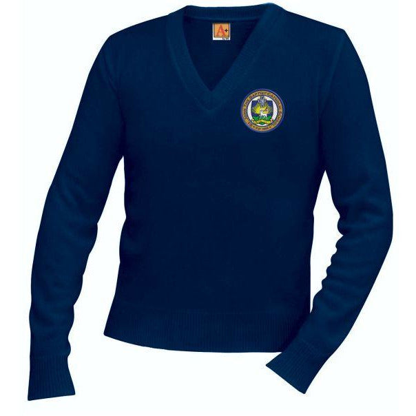 St. John Logo Button selling Blue Sweater